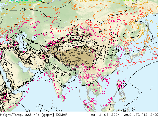 Height/Temp. 925 hPa ECMWF We 12.06.2024 12 UTC