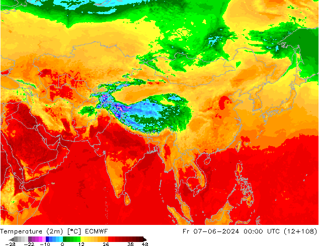 Sıcaklık Haritası (2m) ECMWF Cu 07.06.2024 00 UTC