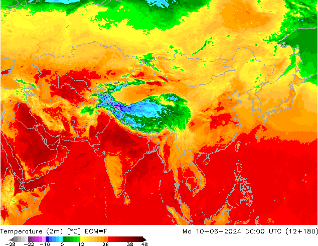 Temperatuurkaart (2m) ECMWF ma 10.06.2024 00 UTC