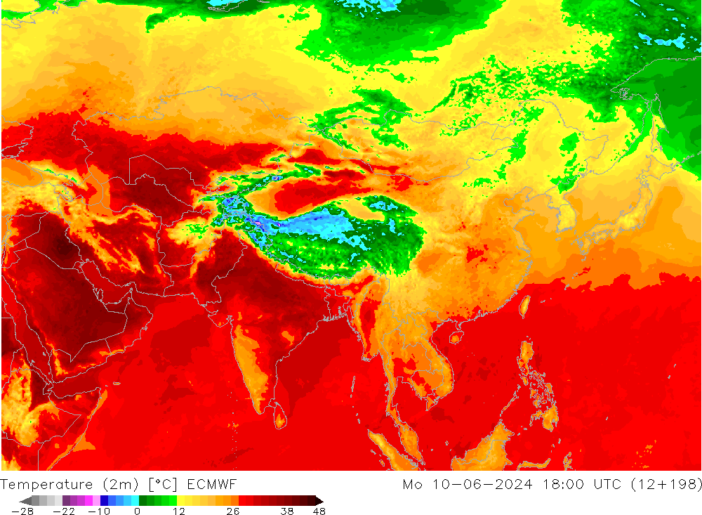 Sıcaklık Haritası (2m) ECMWF Pzt 10.06.2024 18 UTC