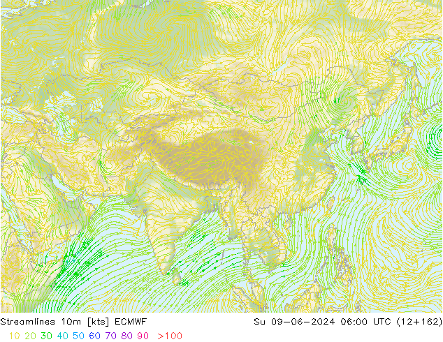 Streamlines 10m ECMWF Su 09.06.2024 06 UTC