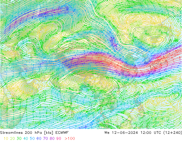 Stromlinien 200 hPa ECMWF Mi 12.06.2024 12 UTC