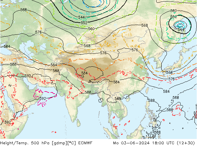 Height/Temp. 500 hPa ECMWF lun 03.06.2024 18 UTC