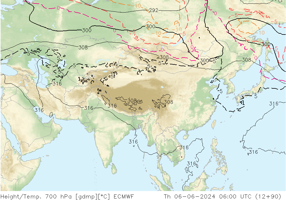 Height/Temp. 700 hPa ECMWF Qui 06.06.2024 06 UTC