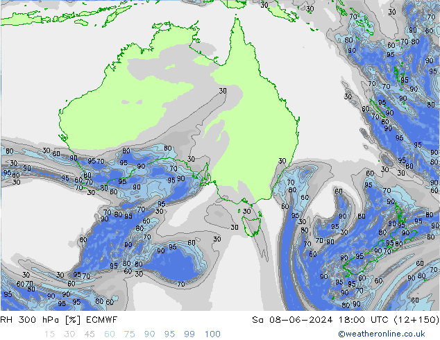 RH 300 hPa ECMWF Sa 08.06.2024 18 UTC