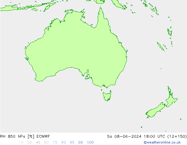 RH 850 hPa ECMWF sab 08.06.2024 18 UTC