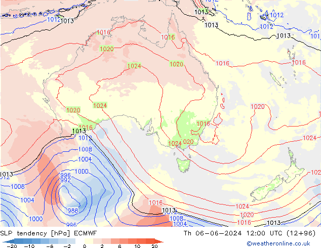 SLP tendency ECMWF Čt 06.06.2024 12 UTC