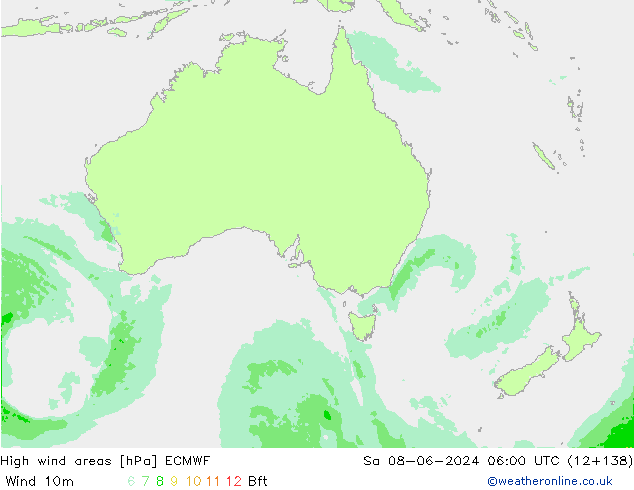 High wind areas ECMWF Sa 08.06.2024 06 UTC