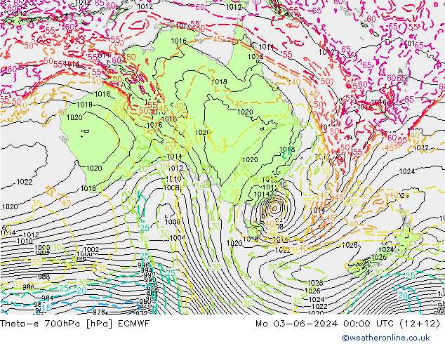 Theta-e 700hPa ECMWF ma 03.06.2024 00 UTC