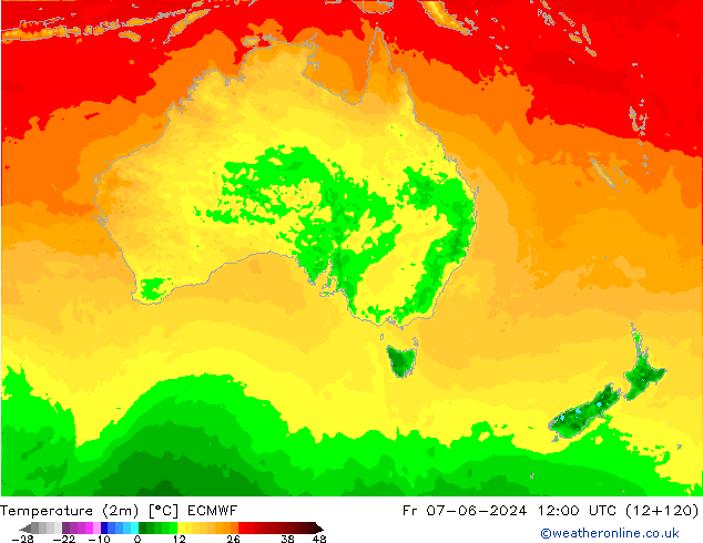 Sıcaklık Haritası (2m) ECMWF Cu 07.06.2024 12 UTC