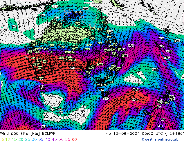 Wind 500 hPa ECMWF Mo 10.06.2024 00 UTC