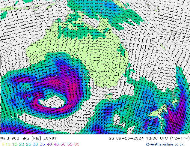 Vent 900 hPa ECMWF dim 09.06.2024 18 UTC