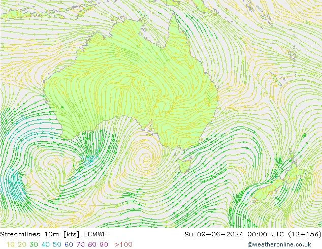 Streamlines 10m ECMWF Ne 09.06.2024 00 UTC