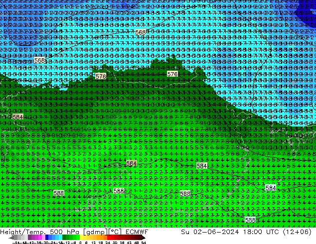 Z500/Rain (+SLP)/Z850 ECMWF Вс 02.06.2024 18 UTC