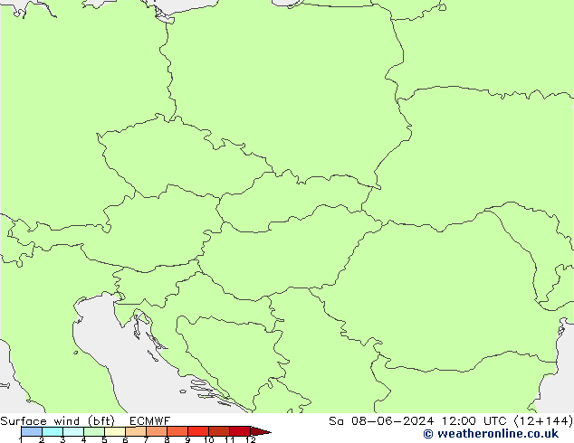 Viento 10 m (bft) ECMWF sáb 08.06.2024 12 UTC