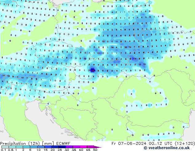Precipitation (12h) ECMWF Fr 07.06.2024 12 UTC