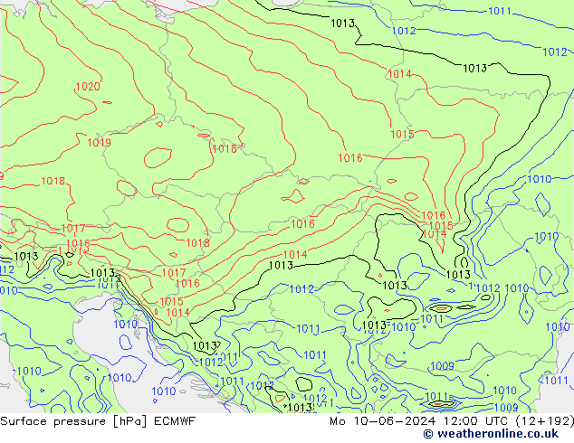 Atmosférický tlak ECMWF Po 10.06.2024 12 UTC