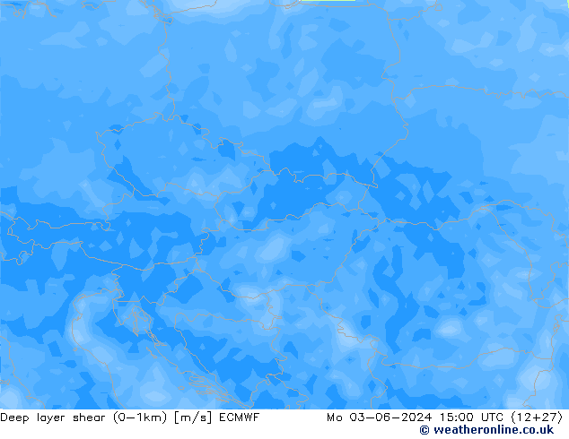 Deep layer shear (0-1km) ECMWF Seg 03.06.2024 15 UTC
