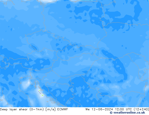 Deep layer shear (0-1km) ECMWF mer 12.06.2024 12 UTC