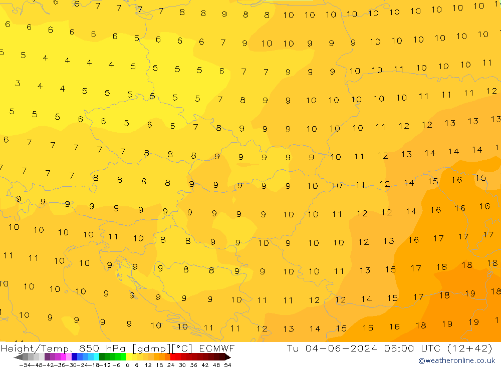 Height/Temp. 850 hPa ECMWF Di 04.06.2024 06 UTC