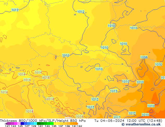 Thck 850-1000 hPa ECMWF Tu 04.06.2024 12 UTC