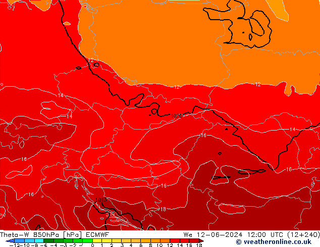 Theta-W 850hPa ECMWF mer 12.06.2024 12 UTC