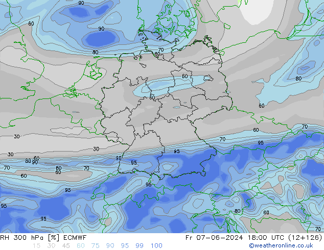 RH 300 hPa ECMWF 星期五 07.06.2024 18 UTC