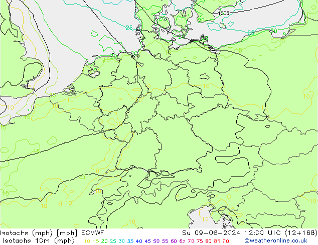 Isotaca (mph) ECMWF dom 09.06.2024 12 UTC