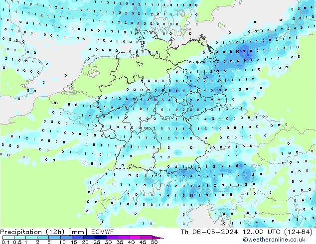 Precipitation (12h) ECMWF Th 06.06.2024 00 UTC