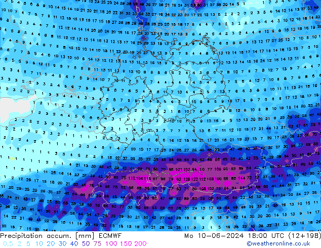 Totale neerslag ECMWF ma 10.06.2024 18 UTC