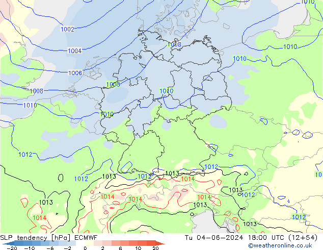 Tendenza di Pressione ECMWF mar 04.06.2024 18 UTC