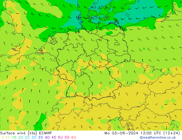 Bodenwind ECMWF Mo 03.06.2024 12 UTC