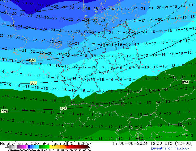 Z500/Rain (+SLP)/Z850 ECMWF Čt 06.06.2024 12 UTC