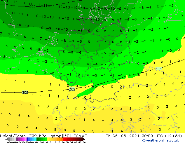 Height/Temp. 700 hPa ECMWF Th 06.06.2024 00 UTC