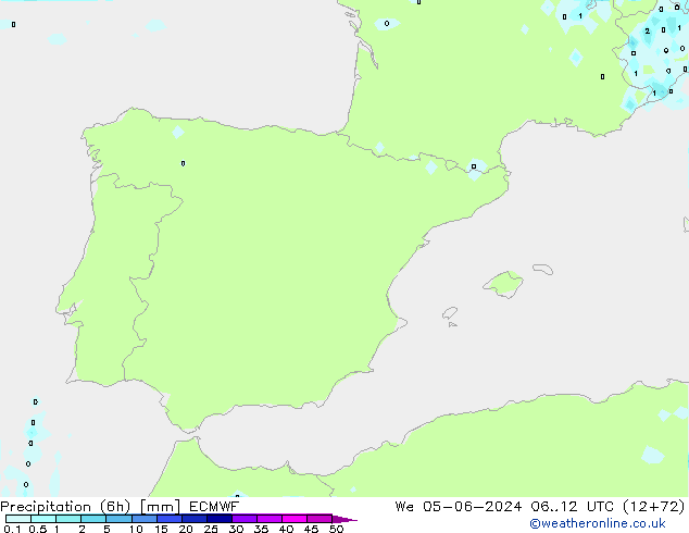 Totale neerslag (6h) ECMWF wo 05.06.2024 12 UTC