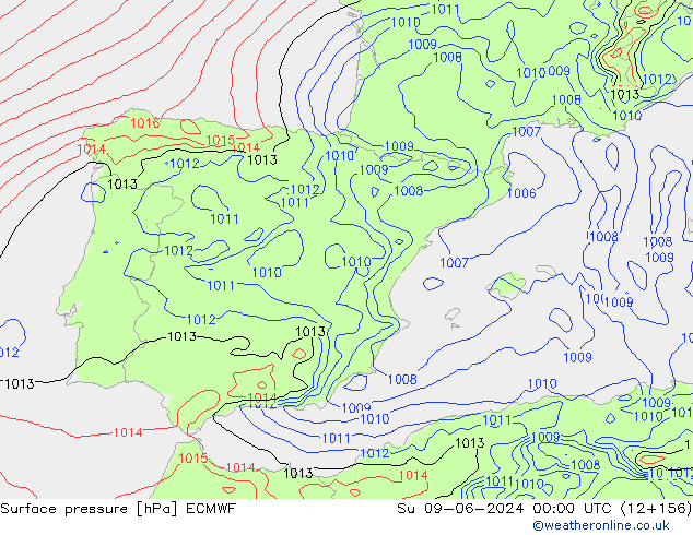 Surface pressure ECMWF Su 09.06.2024 00 UTC