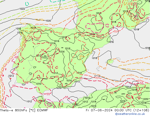 Theta-e 850hPa ECMWF vr 07.06.2024 00 UTC