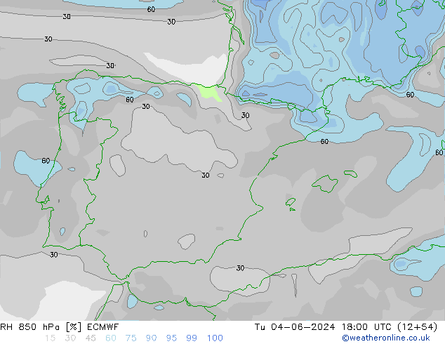 Humedad rel. 850hPa ECMWF mar 04.06.2024 18 UTC