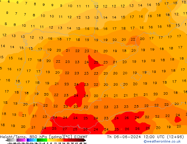 Z500/Rain (+SLP)/Z850 ECMWF Th 06.06.2024 12 UTC