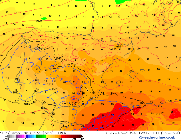 SLP/Temp. 850 hPa ECMWF ven 07.06.2024 12 UTC