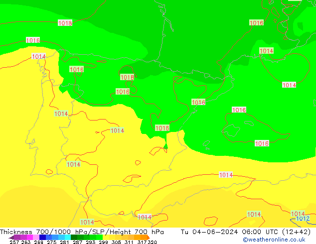 Thck 700-1000 hPa ECMWF wto. 04.06.2024 06 UTC