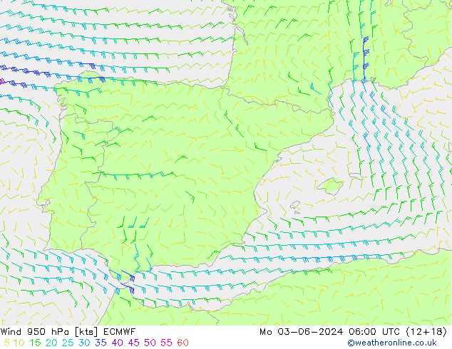 wiatr 950 hPa ECMWF pon. 03.06.2024 06 UTC