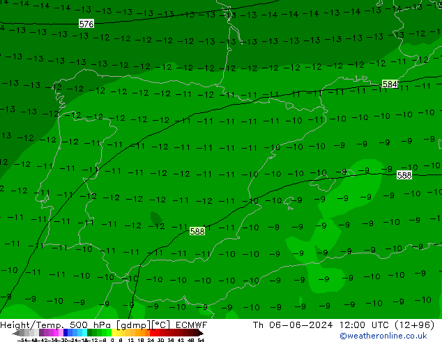 Z500/Rain (+SLP)/Z850 ECMWF Th 06.06.2024 12 UTC