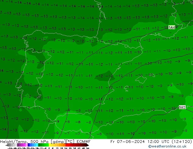 Z500/Rain (+SLP)/Z850 ECMWF Fr 07.06.2024 12 UTC