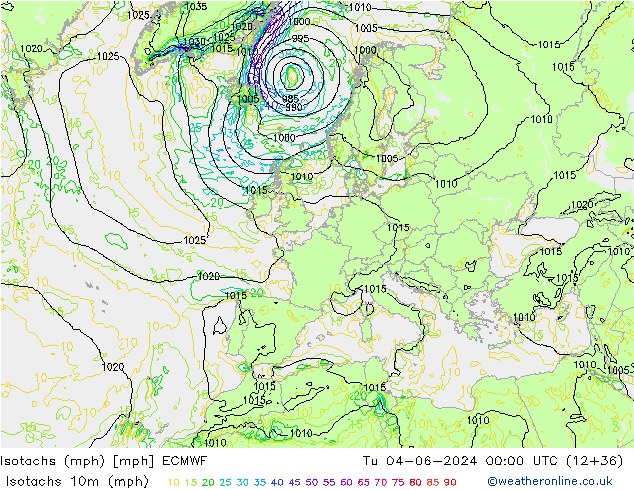 Isotachs (mph) ECMWF  04.06.2024 00 UTC