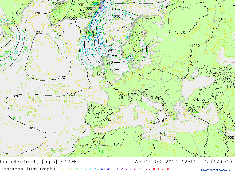 Isotachs (mph) ECMWF We 05.06.2024 12 UTC