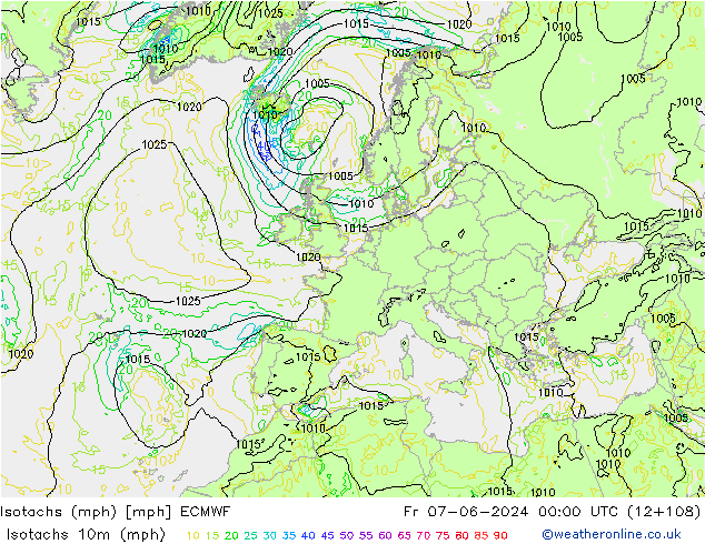 Isotachs (mph) ECMWF Fr 07.06.2024 00 UTC