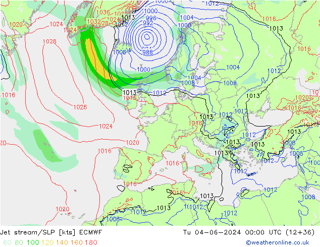 Polarjet/Bodendruck ECMWF Di 04.06.2024 00 UTC