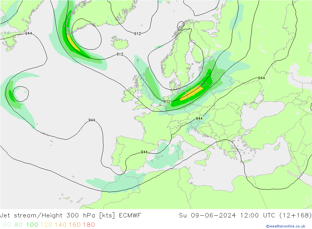Prąd strumieniowy ECMWF nie. 09.06.2024 12 UTC