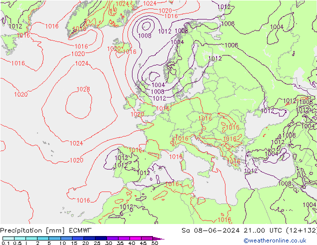 осадки ECMWF сб 08.06.2024 00 UTC